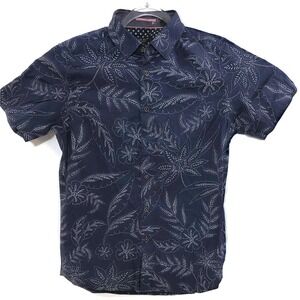 Ted Baker Shirt Mens Medium Blue Floral Print Short Sleeve Button Up Casual